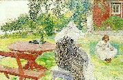 Carl Larsson sommardag karin och brita i tradgarden-sommartid painting